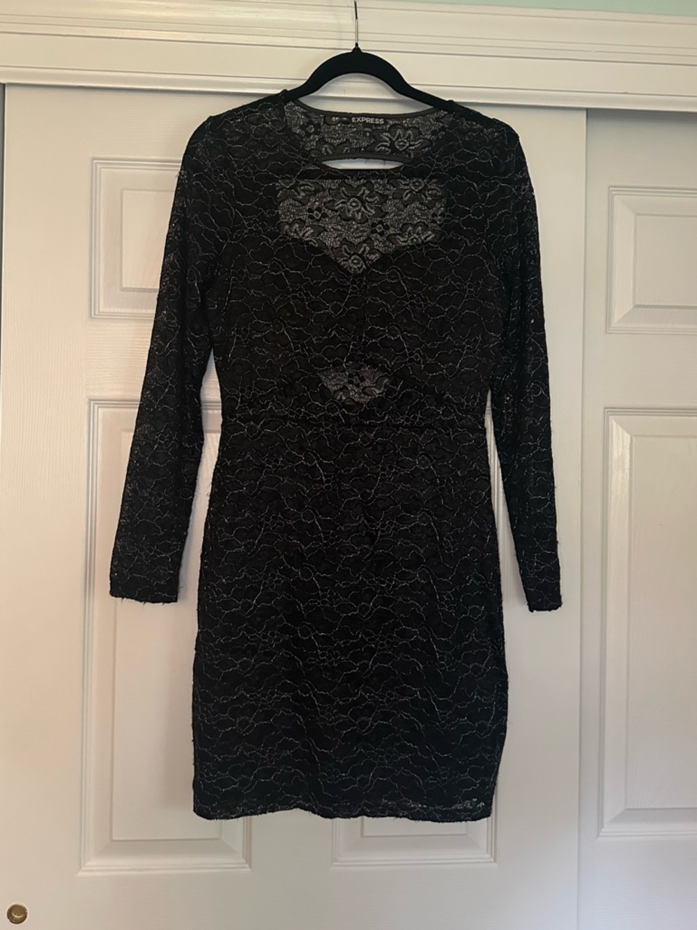Express Black Lace Long Sleeve cutout Bodycon Dress